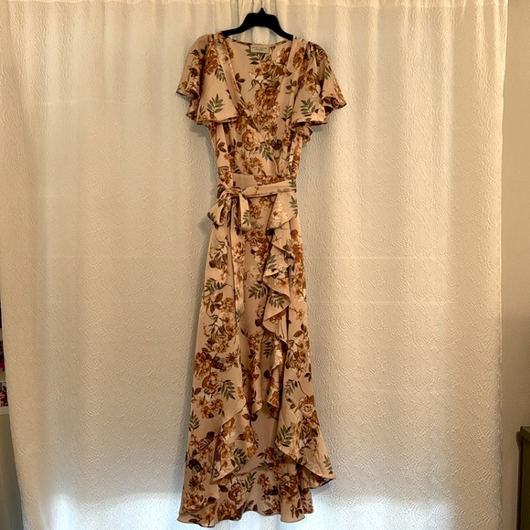 Satin Pink Floral Dress High Low - Picture 3 of 6